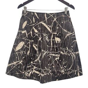 Marni Abstract Printed Pleated Black Cream A-Line Skirt Size IT 40 US 4